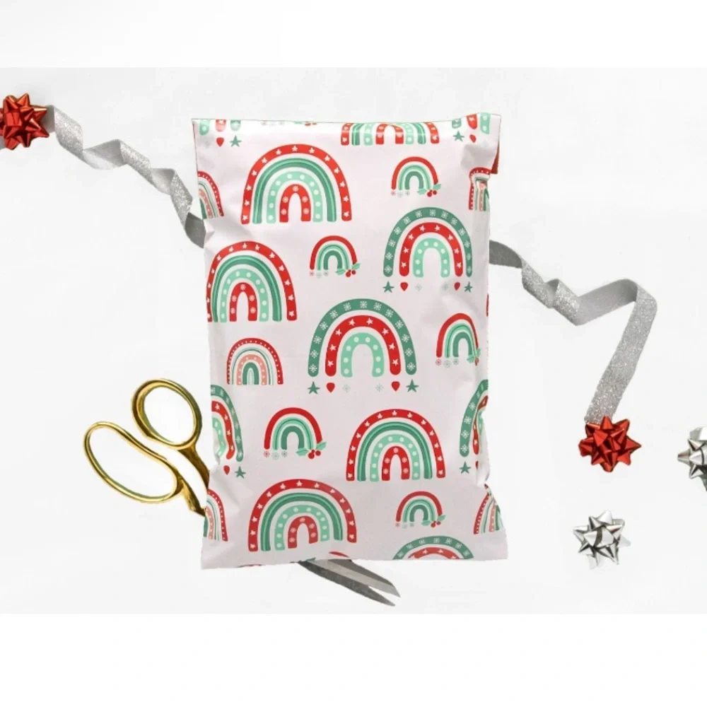 Christmas Rainbow Polymailers, 7.5x10.5 inches, Set of 25!